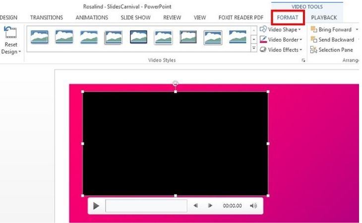 Nhấn chuột vào video vừa chèn và chọn tab Format