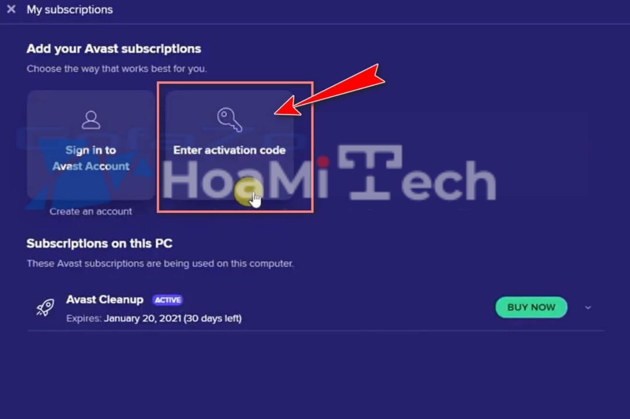 Chọn tùy chọn Enter activation code