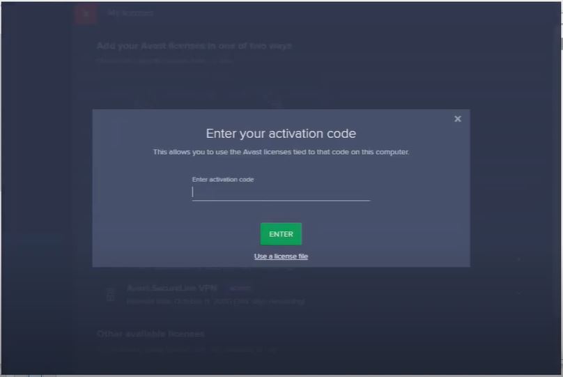 Điền vào mục Enter activation code