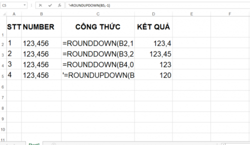 Làm tròn số trong Excel bằng hàm ROUNDDOWN