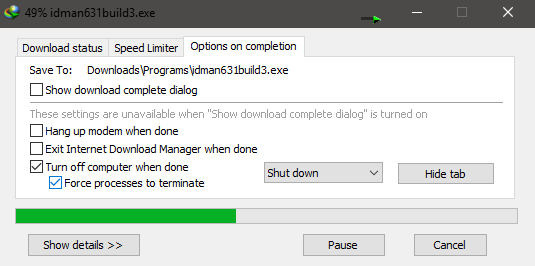 Tự động tắt máy tính sau khi IDM download hoàn tất