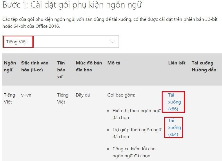 Cài đặt gói ngôn ngữ Tiếng Việt cho Office 2016