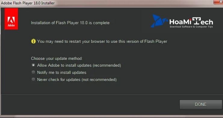 Cập nhật thành công Flash Player phiên bản mới nhất