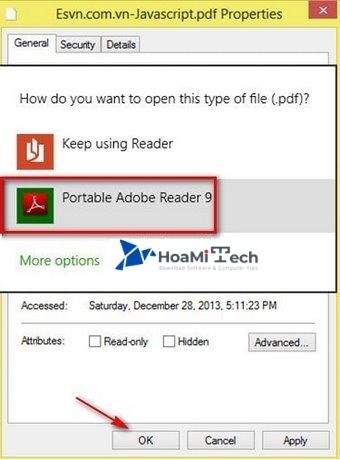 Chọn Adobe Reader nhấn OK