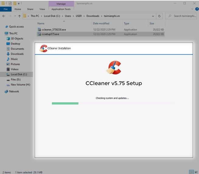 CCleaner sẽ tự động cài đặt vào hệ thống của bạn