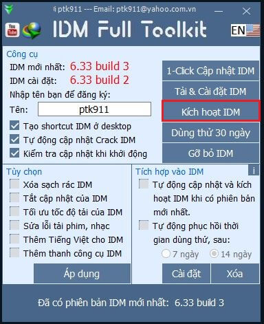 Kích hoạt IDM bằng IDM Toolkit