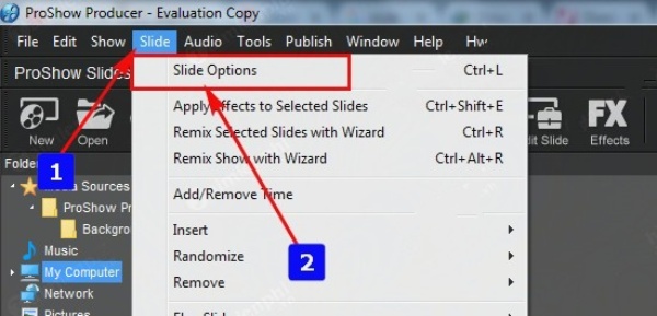 click vào Slide > Slide Options