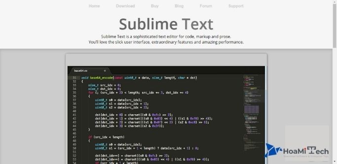 Trang chủ của Sublime Text 