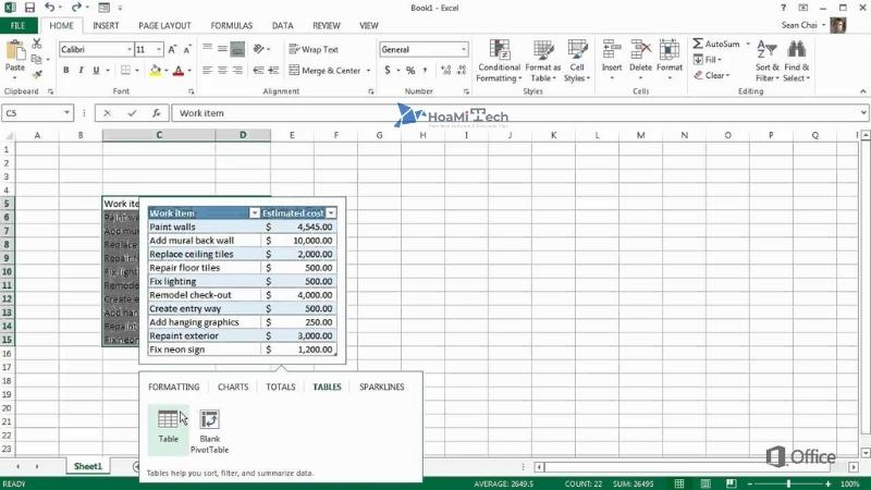 Bảng tính chuyên nghiệp trên Excel 2013
