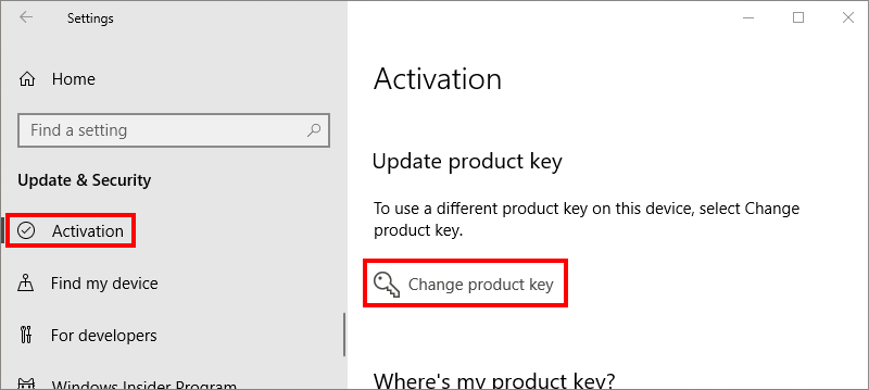 Chọn Change product key