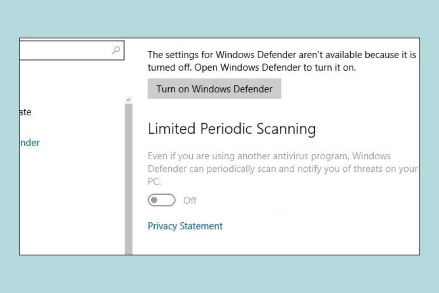 Khi kiểm tra lại Windows Defender trong giao diện Settings