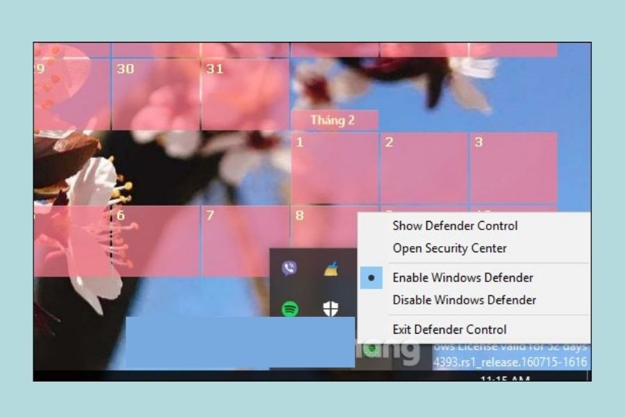Click chuột phải tại biểu tượng Defender Control ở khay hệ thống