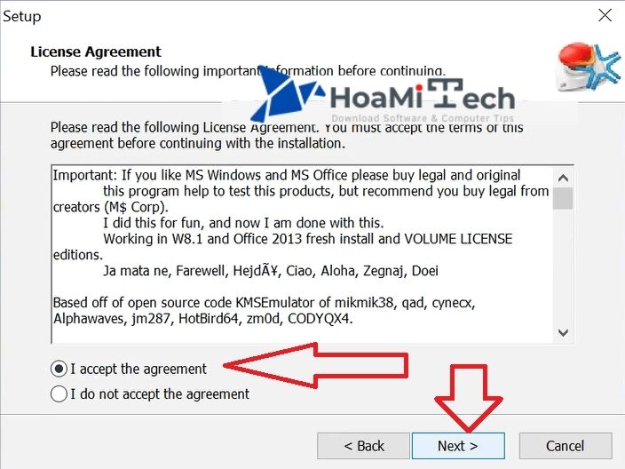 Chọn I accept the agreement