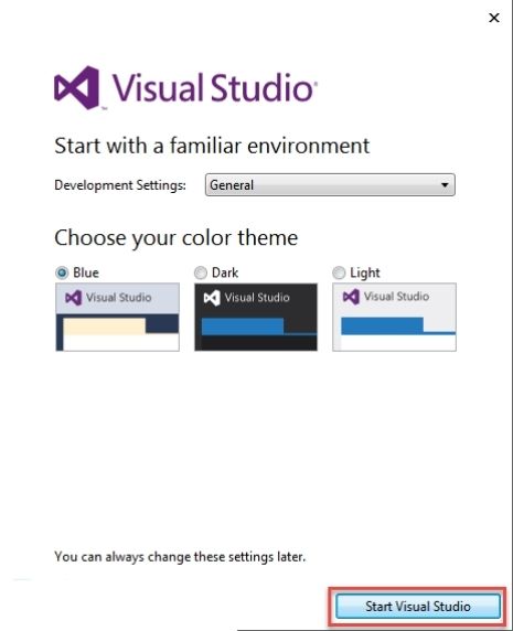 Chọn Start Visual Studio