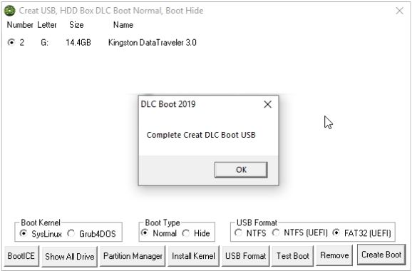 Cuối cùng là sử dụng USB DLC Boot 2019