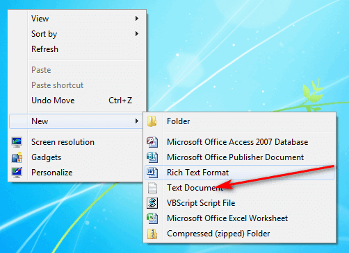 Tạo 1 file text trên màn hình Desktop