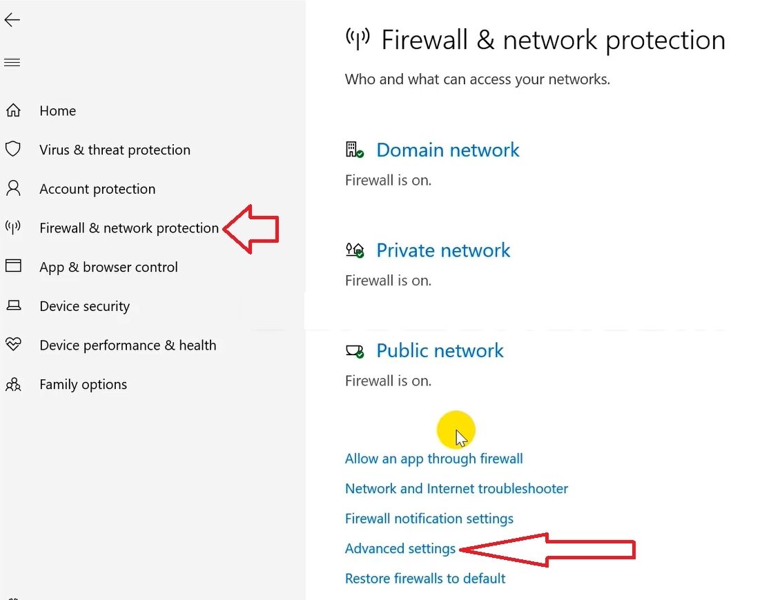 Vào Firewall & network protection