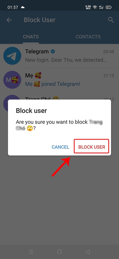 Chọn Block User 
