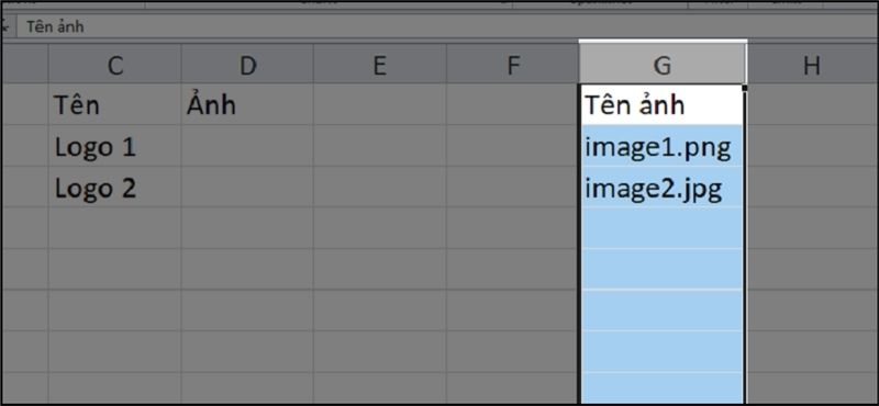 Tạo thêm cột tên ảnh trong file Excel
