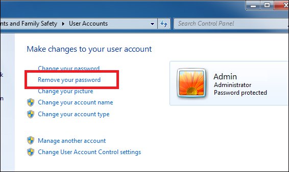Chọn Remove your password để xóa mật khẩu