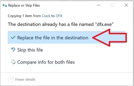 Chọn Replace the file in the destination