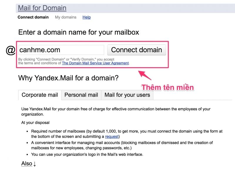 Thêm Domain vào tài khoản Yandex