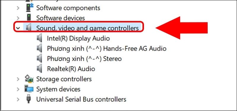 Mở Sound, video and game controllers để cập nhật driver