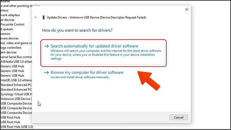 Chọn Search automatically for updated driver software