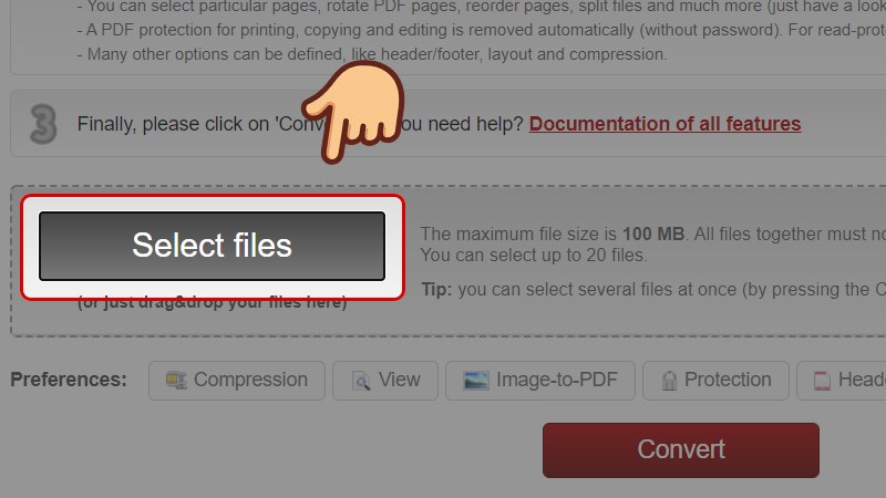 Nhấn vào Select Files