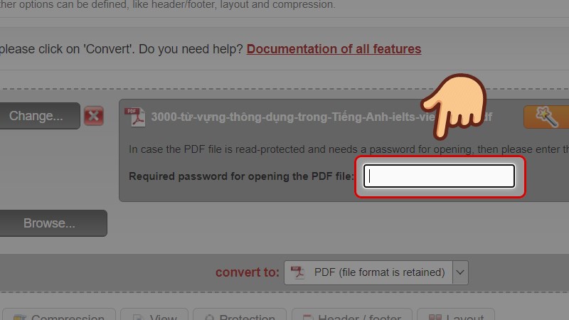 Nhập password của file PDF bị khóa