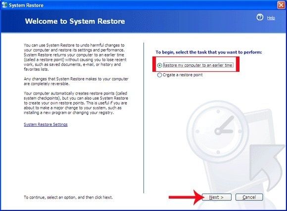 Nhấn Start > All Programs > Accessories > System Tools > System Restore