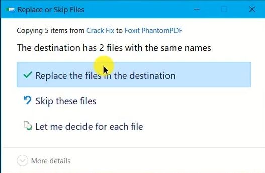 Chọn tiếp Replace the files in the destination