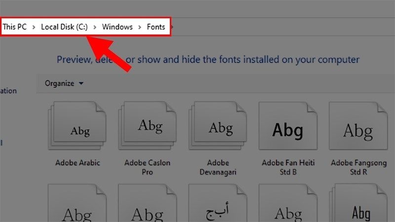 Truy cập vào file Font chữ ở ổ cài Windows