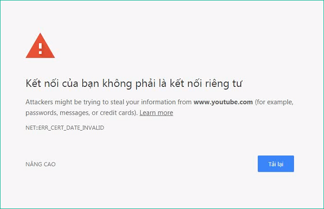 Lỗi "Your connection is not private"