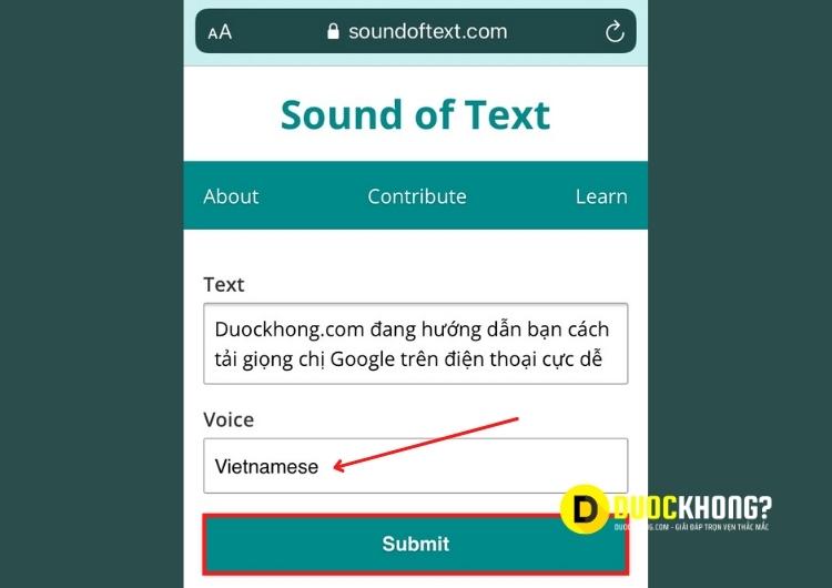 Tạo giọng Google bằng Sound of Text