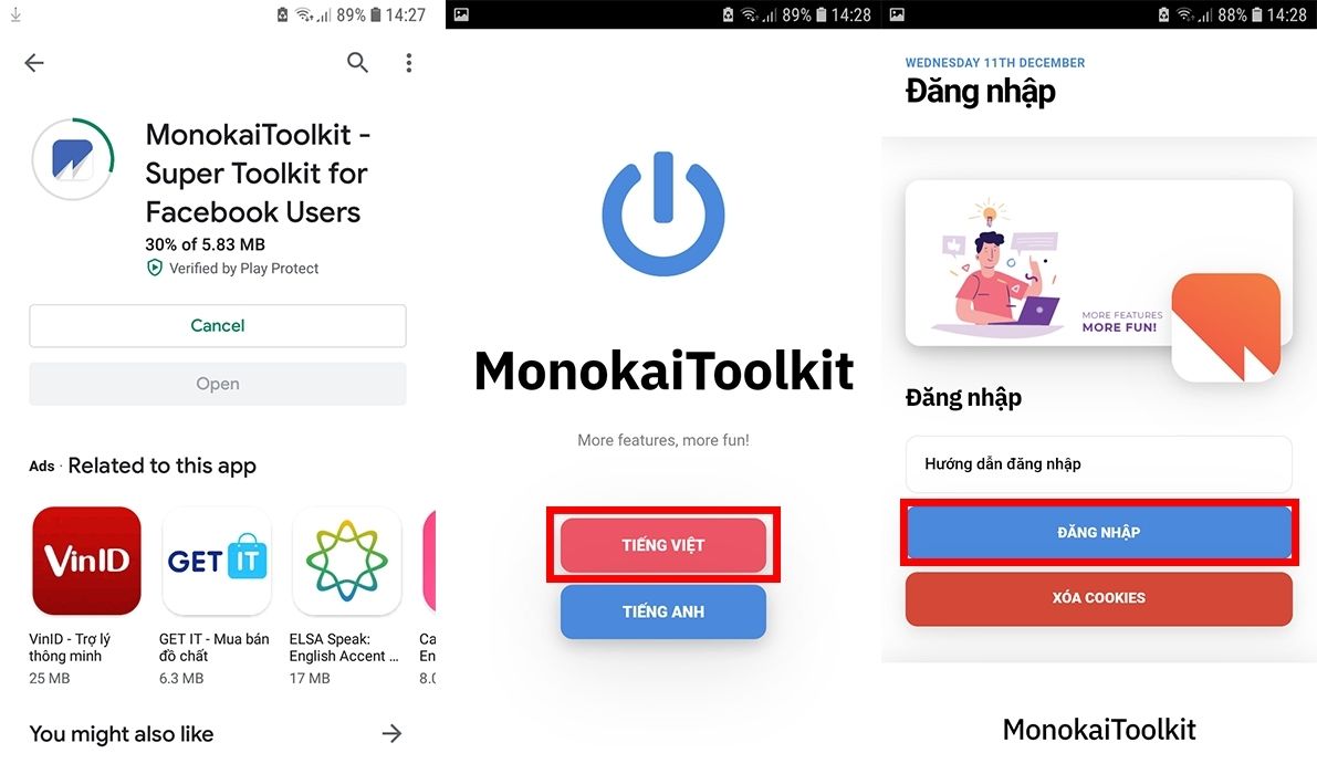 Tải ứng dụng MonokaiToolkit và tiến hành đăng nhập