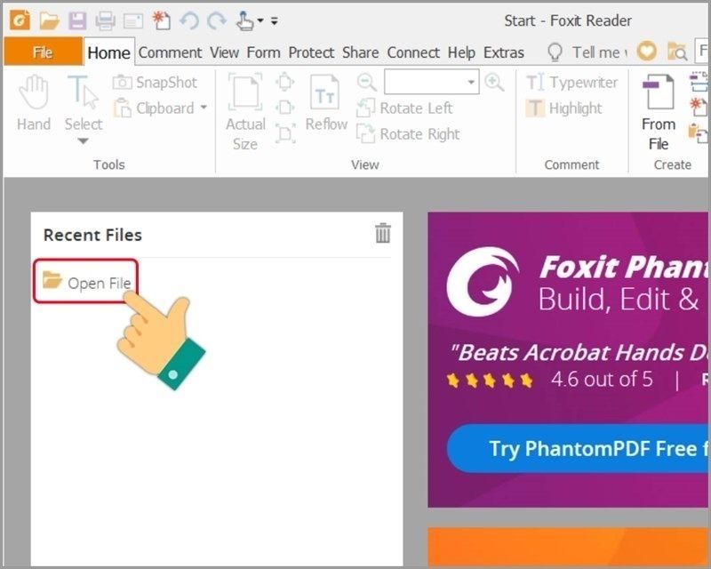 Nhấn Open File trong Foxit Reader