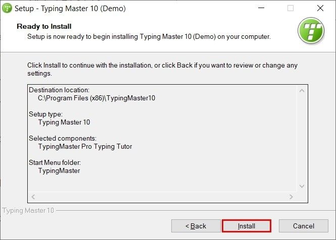 Nhấn Install để cài đặt Typing Master