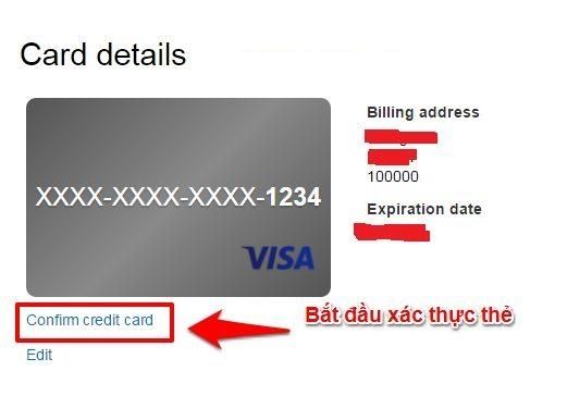 Click vào “Confirm Credit Card”.