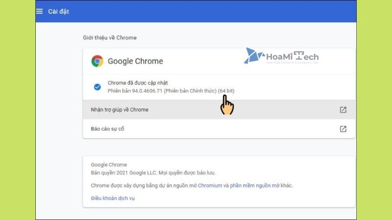Chọn Nhận trợ giúp về Chrome