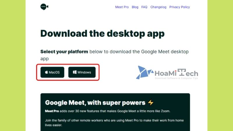 Tùy chọn tải Google Meet cho máy tính 