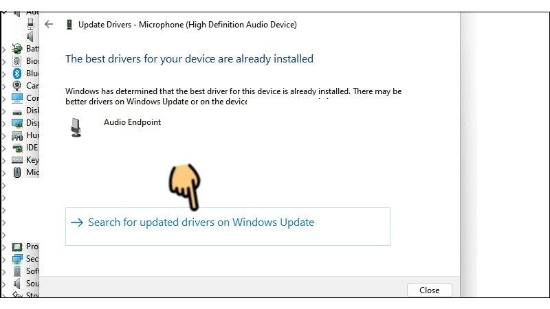 Chọn Search for updated drivers on Windows Update