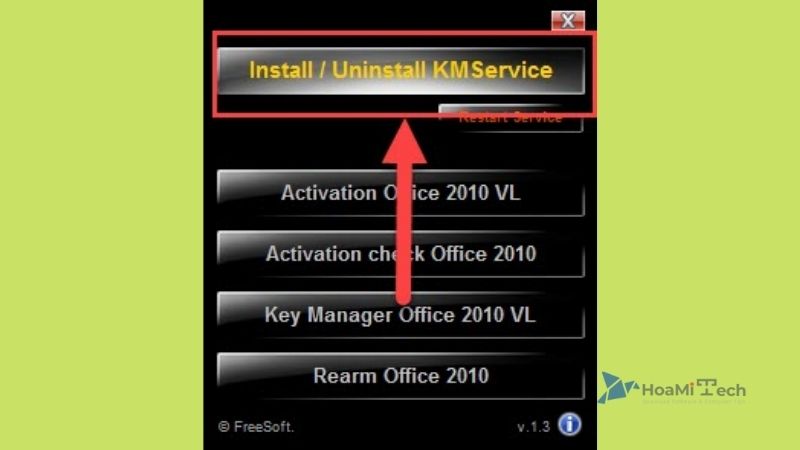 Chọn Install / Uninstall KMService
