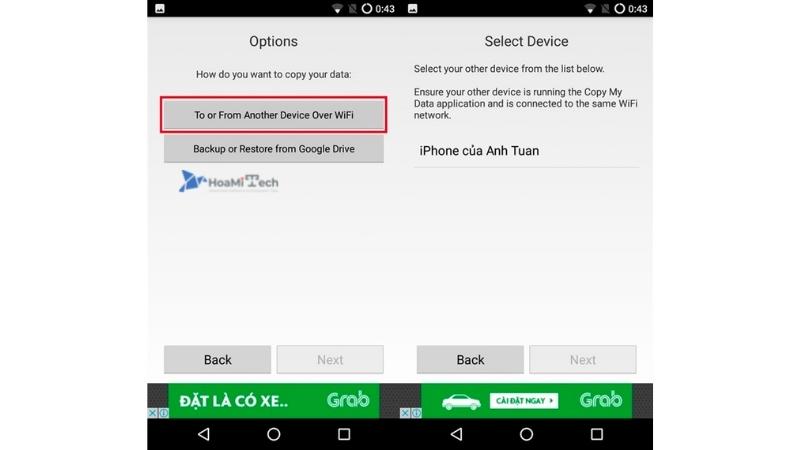 Nhấn chọn To or from another device over wifiq