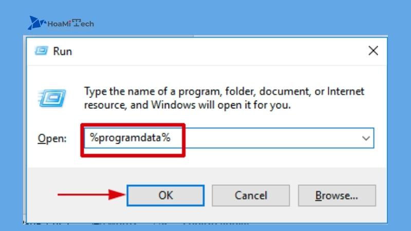 Nhập % ProgramData% trong cửa sổ run