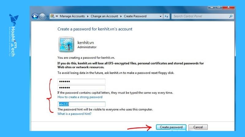 Nhấn chọn "Create new Password"