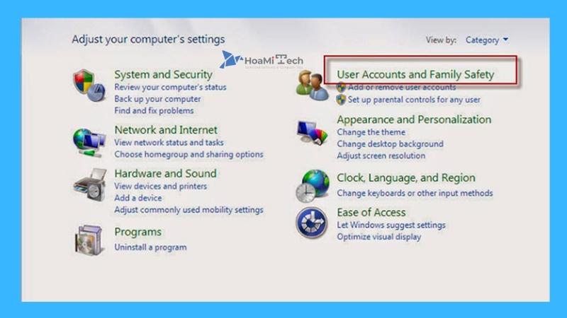 Nhấn chọn "User Account and Family Safety"