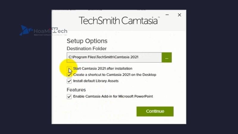 Bỏ chọn Start Camtasia 2021 after installation